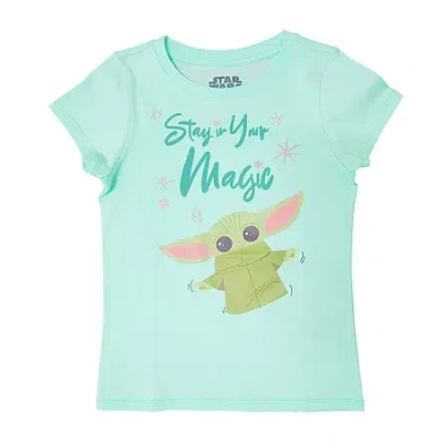 Disney Collection Little & Big Kid Girls Crew Neck Short Sleeve Regular Fit Star Wars Graphic T-shirt In Green