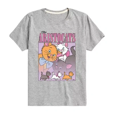 Disney Collection Little & Big Kid Girls Crew Neck Short Sleeve Regular Fit The Aristocats Graphic T-shirt In Silver
