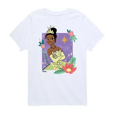 Disney Collection Little & Big Kid Girls Crew Neck Short Sleeve Regular Fit Tiana Graphic T-shirt In Multi
