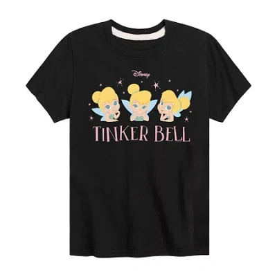 Disney Collection Little & Big Kid Girls Crew Neck Short Sleeve Regular Fit Tinker Bell Graphic T-shirt In Animal Print