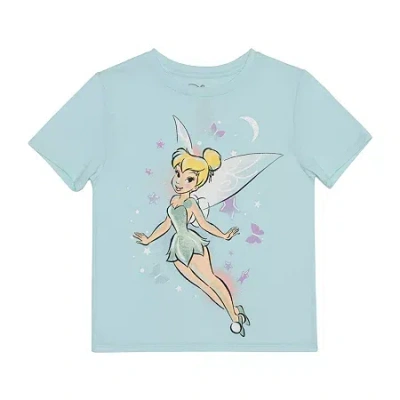Disney Collection Little & Big Kid Girls Crew Neck Short Sleeve Regular Fit Tinker Bell Graphic T-shirt In Blue