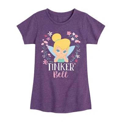Disney Collection Little & Big Kid Girls Crew Neck Short Sleeve Regular Fit Tinker Bell Graphic T-shirt In Purple