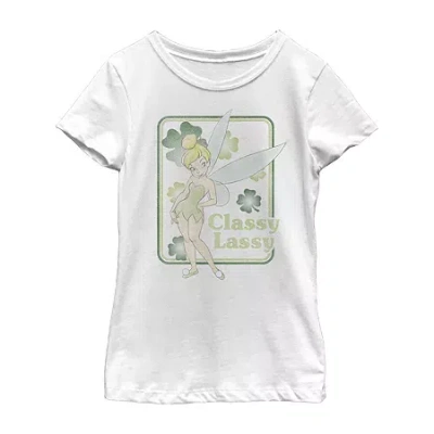 Disney Collection Little & Big Kid Girls Crew Neck Short Sleeve Regular Fit Tinker Bell Graphic T-shirt In White