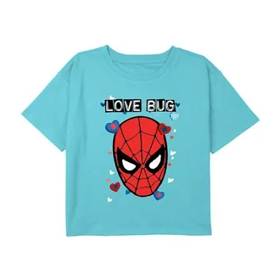 Disney Collection Little & Big Kid Girls Crew Neck Short Sleeve Spiderman Graphic T-shirt In Blue