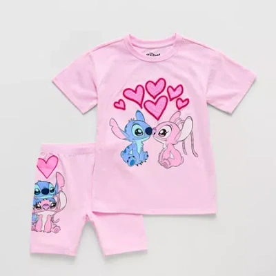 Disney Collection Little & Big Kid Girls Lilo & Stitch 2-pc. Short Set In Pink