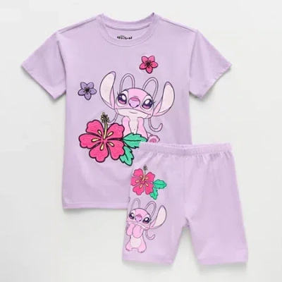 Disney Collection Little & Big Kid Girls Lilo & Stitch 2-pc. Short Set In Purple