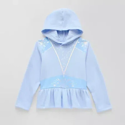 Disney Collection Little & Big Kid Girls Long Sleeve Elsa Fleece Hoodie In Blue