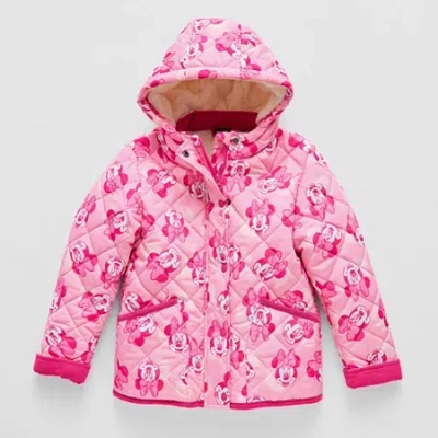 Disney Collection Little & Big Kid Girls Minnie Mouse Hooded Midweight Quilted Jacket In Pink