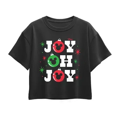 Disney Collection Little & Big Kid Girls Round Neck Short Sleeve Mickey Mouse Graphic T-shirt In Black