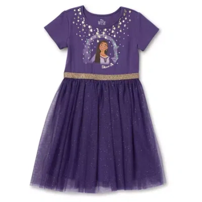 Disney Collection Little & Big Kid Girls Short Sleeve Wish Tutu Dress In Purple