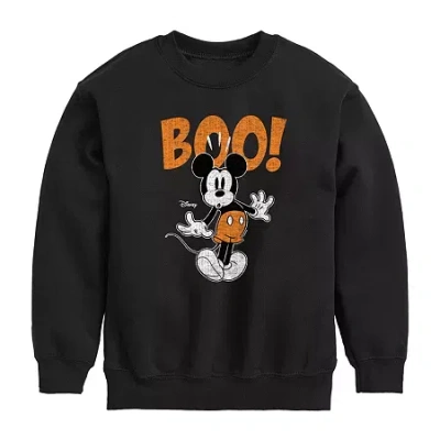Disney Collection Little & Big Kid Unisex Crew Neck Fleece Long Sleeve Mickey Mouse Sweatshirt In Black