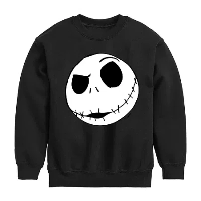 Disney Collection Little & Big Kid Unisex Crew Neck Fleece Long Sleeve Nightmare Before Christmas Sweatshir In Black