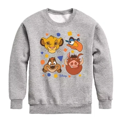 Disney Collection Little & Big Kid Unisex Crew Neck Long Sleeve The Lion King Graphic T-shirt In Gray