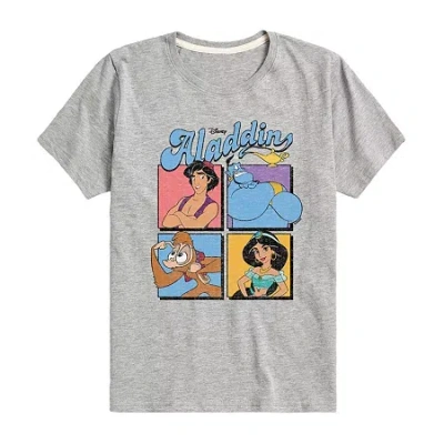 Disney Collection Little & Big Kid Unisex Crew Neck Short Sleeve Regular Fit Aladdin Graphic T-shirt In Gray