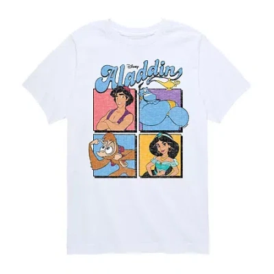 Disney Collection Little & Big Kid Unisex Crew Neck Short Sleeve Regular Fit Aladdin Graphic T-shirt In White