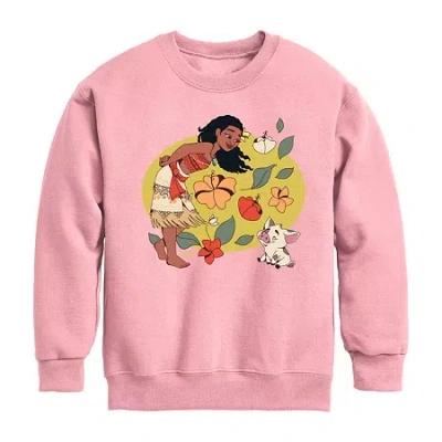 Disney Collection Maui Little & Big Kid Girls Crew Neck Long Sleeve Moana Sweatshirt In Pink