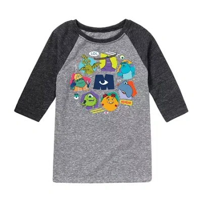 Disney Collection Monsters At Work Little & Big Kid Boys Crew Neck 3/4 Sleeve Regular Fit Graphic T-shirt In Black