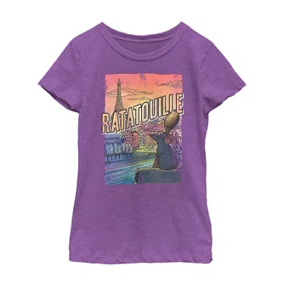 Disney Collection Ratatouille Little & Big Kid Girls Crew Neck Short Sleeve Regular Fit Graphic T-shirt In Purple