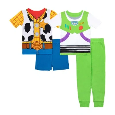 Disney Babies' Collection Toddler Boys Buzz Lightyear Toy Story Woody Crew Neck Short Sleeve 4-pc. Pajama Set In Multi