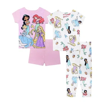 Disney Babies' Collection Toddler Girls Ariel Cinderella Princess Crew Neck Short Sleeve 4-pc. Pajama Set In Multi
