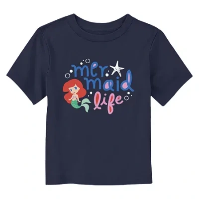 Disney Babies' Collection Toddler Girls Crew Neck Short Sleeve Regular Fit Ariel The Little Mermaid Graphic T-shirt In Blue