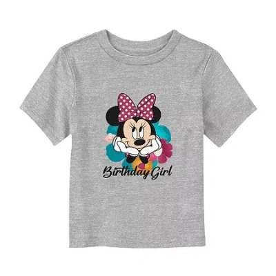Disney Babies' Collection Toddler Girls Crew Neck Short Sleeve Regular Fit Minnie Mouse Graphic T-shirt In Gray