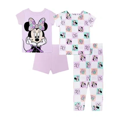 Disney Babies' Collection Toddler Girls Minnie Mouse Crew Neck Short Sleeve 4-pc. Pajama Set In Multi