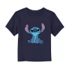 Disney Collection Toddler Unisex Crew Neck Short Sleeve Regular Fit Lilo & Stitch Graphic T-shirt In Blue