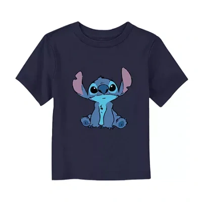 Disney Babies' Collection Toddler Unisex Crew Neck Short Sleeve Regular Fit Lilo & Stitch Graphic T-shirt In Blue