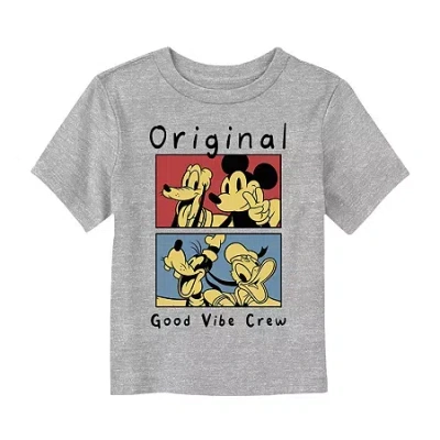 Disney Babies' Collection Toddler Unisex Crew Neck Short Sleeve Regular Fit Mickey And Friends Mickey Mouse Graphic In Gray