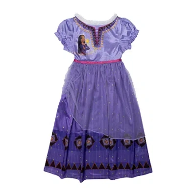 Disney Collection Wish Little & Big Kid Girls Satin Crew Neck Short Sleeve Nightgown In Purple