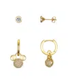 Disney Crystal And Cubic Zirconia Mickey Mouse Fireball Hoop Stud Earring Set In Gold