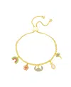 Disney Crystal And Mother Of Pearl Lilo Stitch Summer Bolo Bracelet In Gold,rose Gold