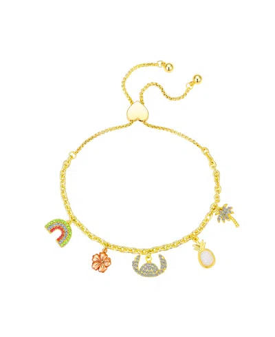 Disney Crystal And Mother Of Pearl Lilo Stitch Summer Bolo Bracelet In Gold,rose Gold