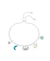 Disney Crystal And Mother Of Pearl Stitch Outer Space Bolo Bracelet In Silver