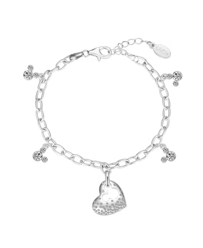 Disney Crystal Mickey Mouse Heart Charm Bracelet In Silver