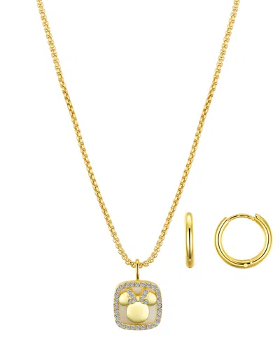 Disney Crystal Minnie Mouse Pendant Necklace And Earring Set In Gold