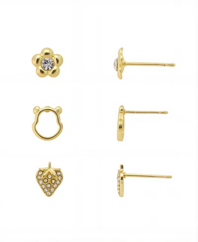 Disney Crystal Winnie The Pooh Trio Earring Set In Gold