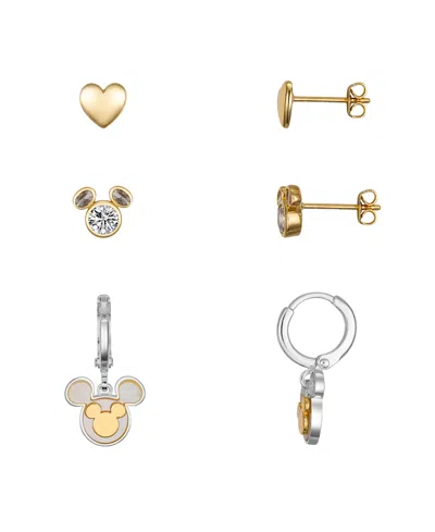 Disney Cubic Zirconia And Mother Of Pearl Mickey Mouse Hoop Stud Earring Set In Two Tone