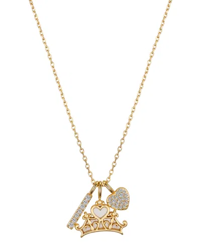 Disney Cubic Zirconia And Mother Of Pearl Princess Crown Charm Pendant Necklace In Gold
