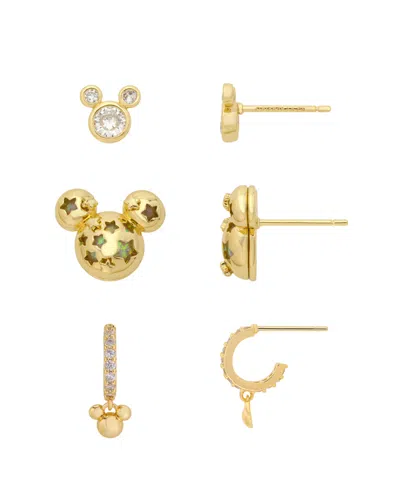 Disney Cubic Zirconia Gold-plated Mickey Mouse Stud And Hoop Earrings, 3-piece Set
