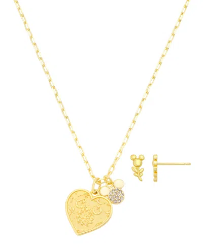 Disney Cubic Zirconia Gold-tone Heart Necklace And Earrings Set