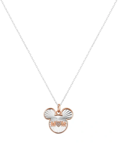 Disney Cubic Zirconia Heart Mickey Mouse Mom Pendant Necklace In Two-tone