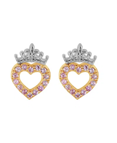 Disney Cubic Zirconia Heart Stud Earrings In 10k Yellow Gold