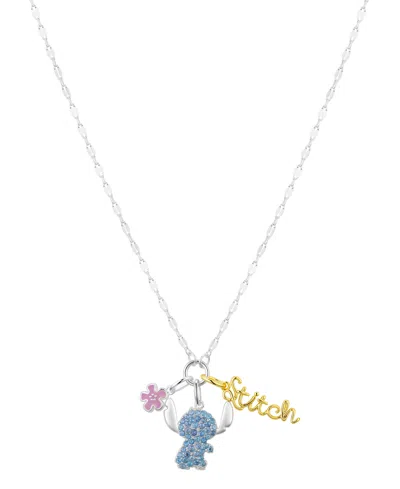 Disney Cubic Zirconia Lilo And Stitch Pendant Necklace In Silver