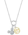 Disney Cubic Zirconia Mickey Mouse &  100 Pendant Necklace 18" In Sterling Silver & 18k Gold-plate In Two-tone