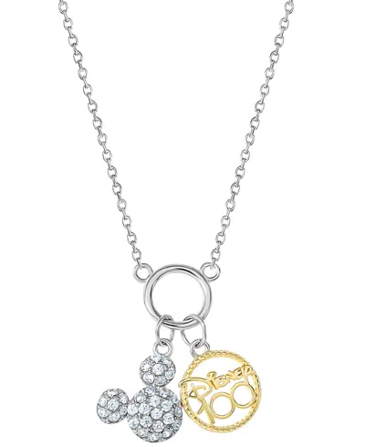 Disney Cubic Zirconia Mickey Mouse &  100 Pendant Necklace 18" In Sterling Silver & 18k Gold-plate In Two-tone