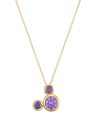 Disney Cubic Zirconia Mickey Mouse Dream Birthstone Pendant Necklace In Gold,amethyst