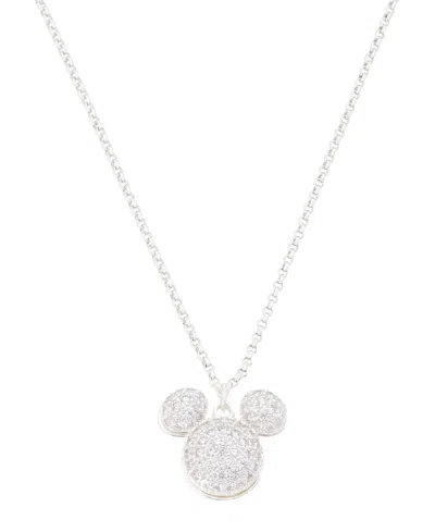 Disney Cubic Zirconia Silver-tone Mickey Head Necklace, 2-piece Set In Metallic
