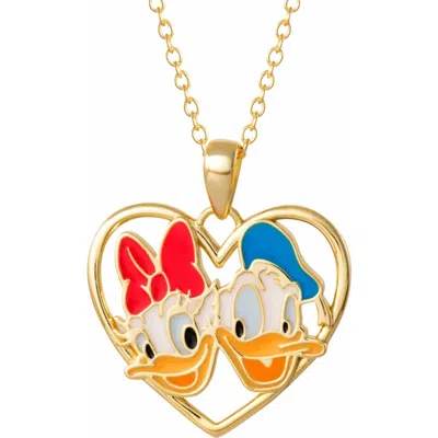Disney Donald And Daisy Duck Heart Necklace 18" Official License, Sterling Silver In Multi